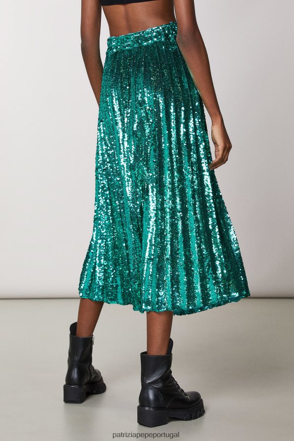 Patrizia Pepe mulheres saia plissada decorada com lantejoulas ilusãolantejoulas verdes vestuário TX086V409