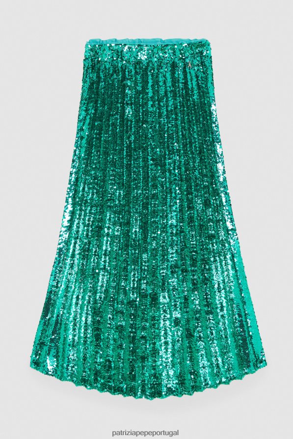 Patrizia Pepe mulheres saia plissada decorada com lantejoulas ilusãolantejoulas verdes vestuário TX086V409