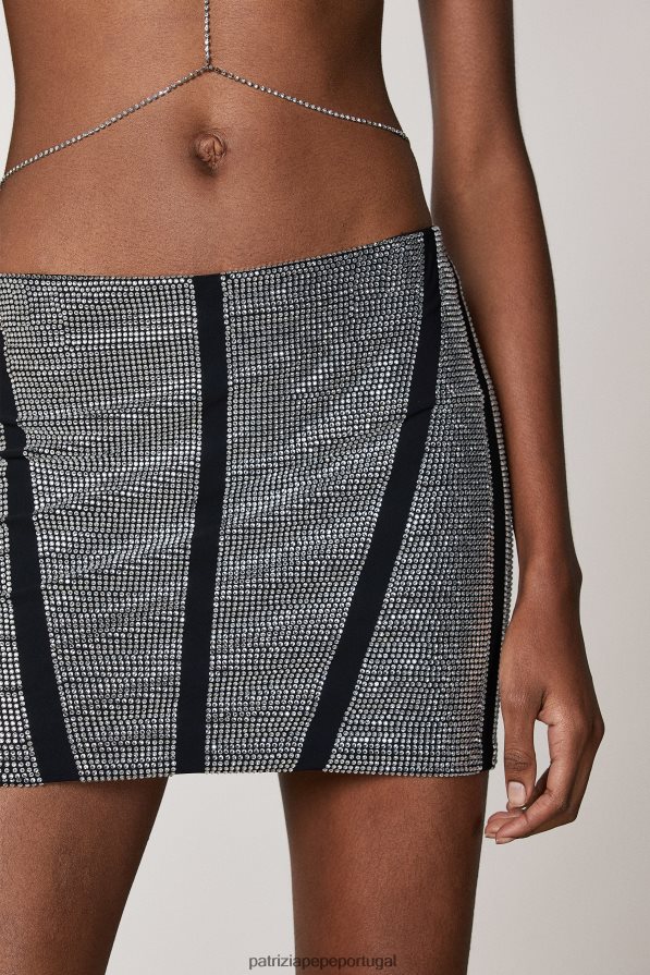 Patrizia Pepe mulheres minissaia com strass cintura baixa cristal pretobrilhante vestuário TX086V538