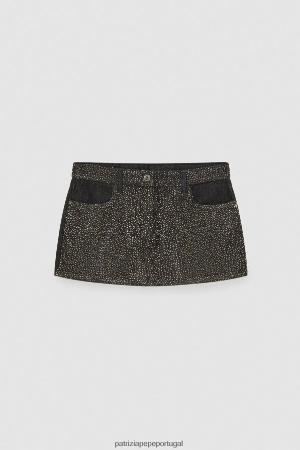 Patrizia Pepe mulheres minissaia jeans com strass lavagem de joias pretas vestuário TX086V151