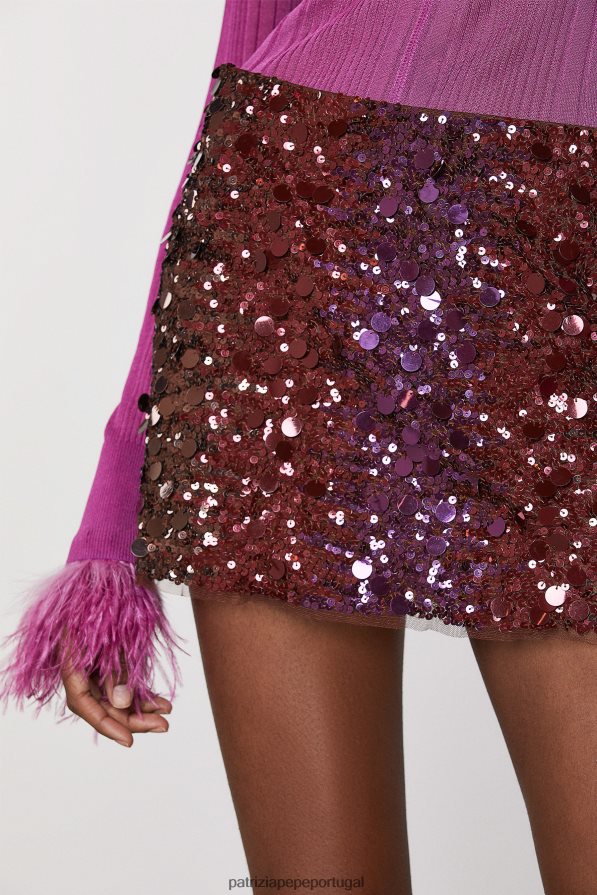 Patrizia Pepe mulheres saia de tule bordada orquídea marrom degradada vestuário TX086V526