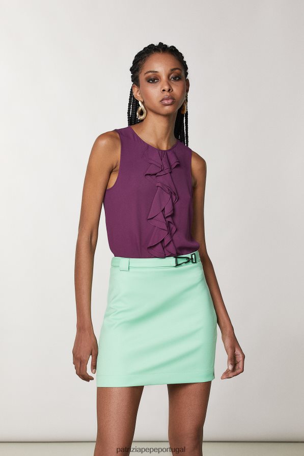 Patrizia Pepe mulheres blusa de viscose com babados roxo futurista vestuário TX086V34