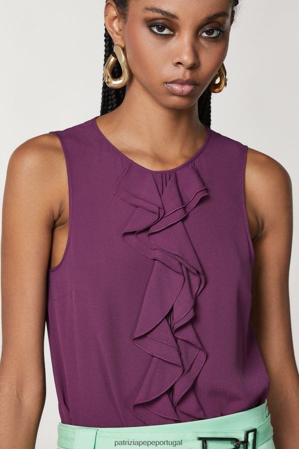 Patrizia Pepe mulheres blusa de viscose com babados roxo futurista vestuário TX086V34