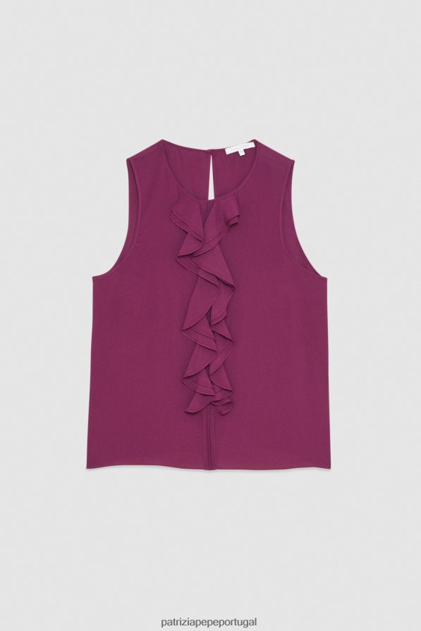 Patrizia Pepe mulheres blusa de viscose com babados roxo futurista vestuário TX086V34