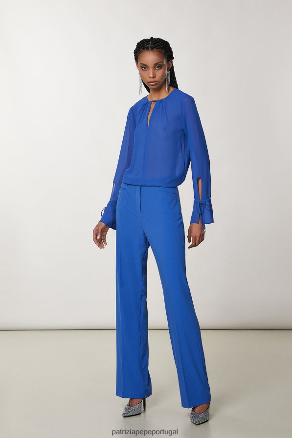 Patrizia Pepe mulheres blusa macia com gola redonda azul glamouroso vestuário TX086V258