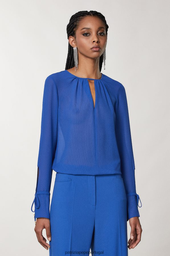 Patrizia Pepe mulheres blusa macia com gola redonda azul glamouroso vestuário TX086V258