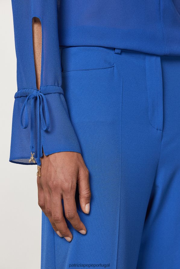 Patrizia Pepe mulheres blusa macia com gola redonda azul glamouroso vestuário TX086V258