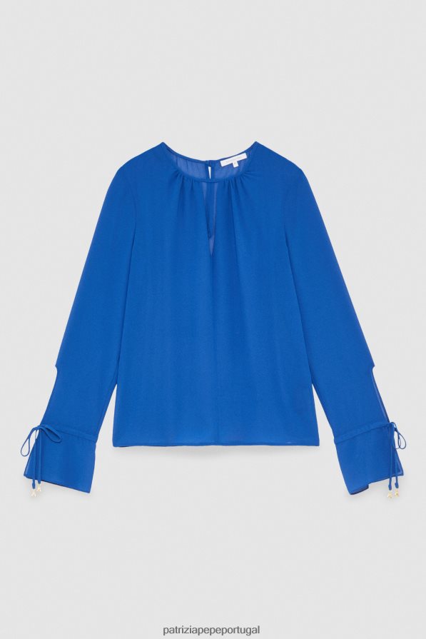Patrizia Pepe mulheres blusa macia com gola redonda azul glamouroso vestuário TX086V258