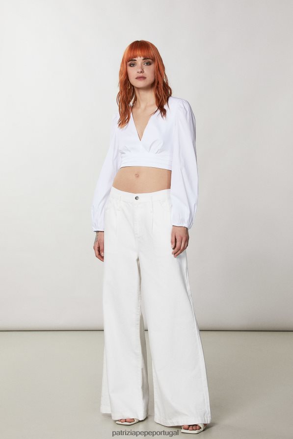 Patrizia Pepe mulheres camisa cropped manga balão branco ótico vestuário TX086V372