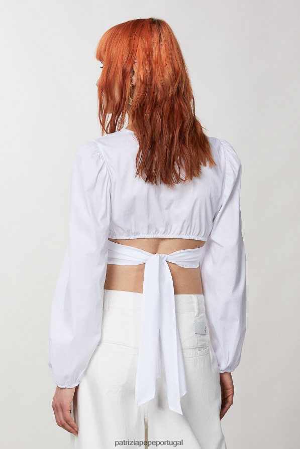 Patrizia Pepe mulheres camisa cropped manga balão branco ótico vestuário TX086V372