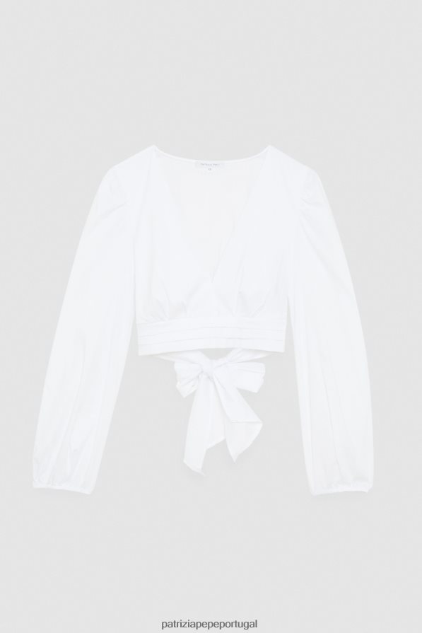 Patrizia Pepe mulheres camisa cropped manga balão branco ótico vestuário TX086V372