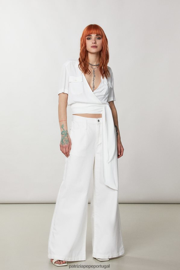 Patrizia Pepe mulheres camisa manga curta com nó na cintura branco vestuário TX086V370