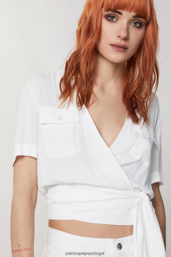 Patrizia Pepe mulheres camisa manga curta com nó na cintura branco vestuário TX086V370
