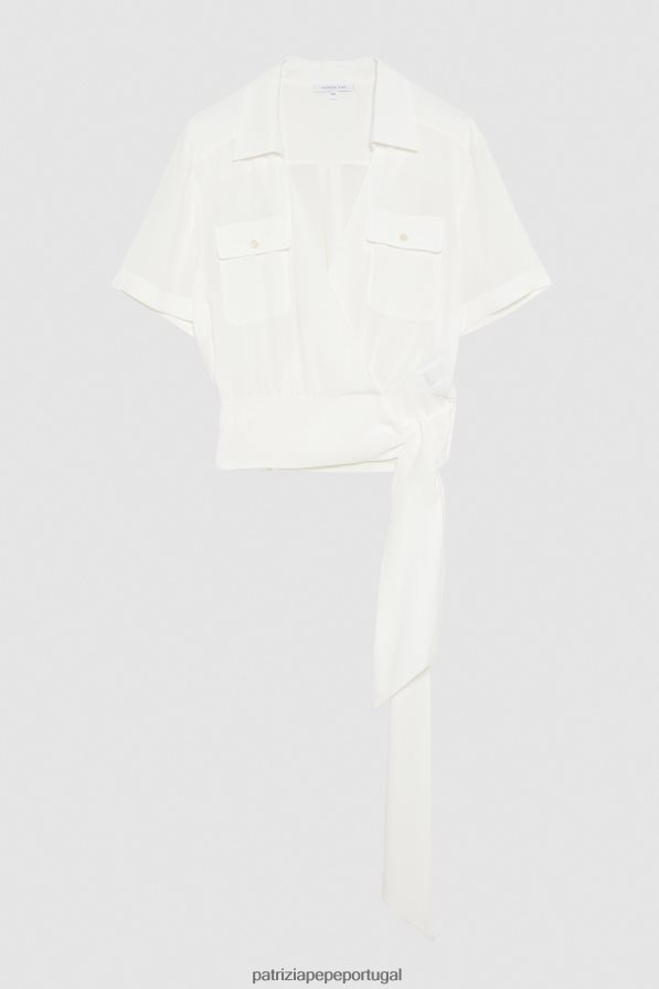 Patrizia Pepe mulheres camisa manga curta com nó na cintura branco vestuário TX086V370