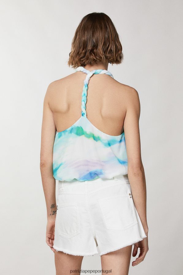 Patrizia Pepe mulheres top com detalhe de tocha e ajuste relaxado camu aquático vestuário TX086V198