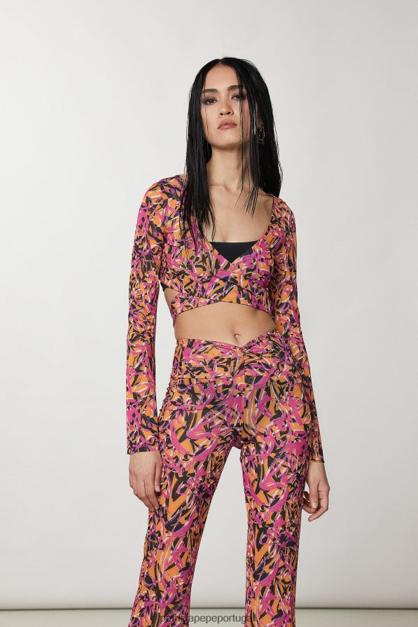 Patrizia Pepe mulheres top de praia estampado laranja suculenta abstrata vestuário TX086V241