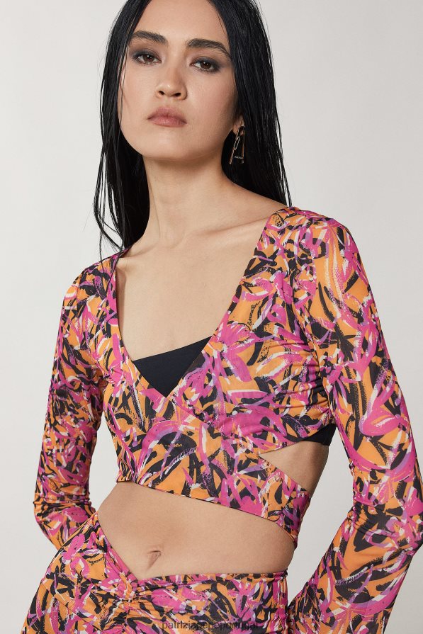Patrizia Pepe mulheres top de praia estampado laranja suculenta abstrata vestuário TX086V241