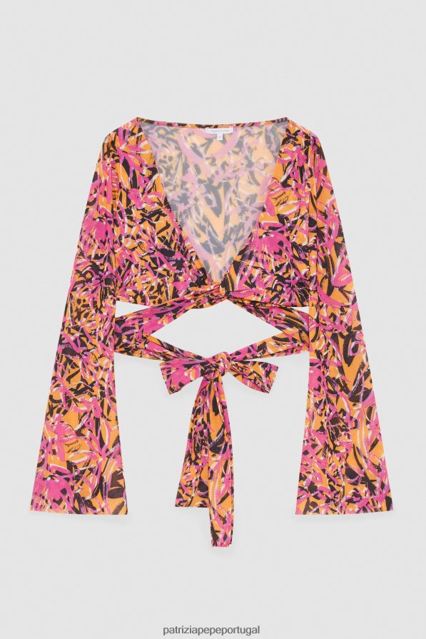 Patrizia Pepe mulheres top de praia estampado laranja suculenta abstrata vestuário TX086V241