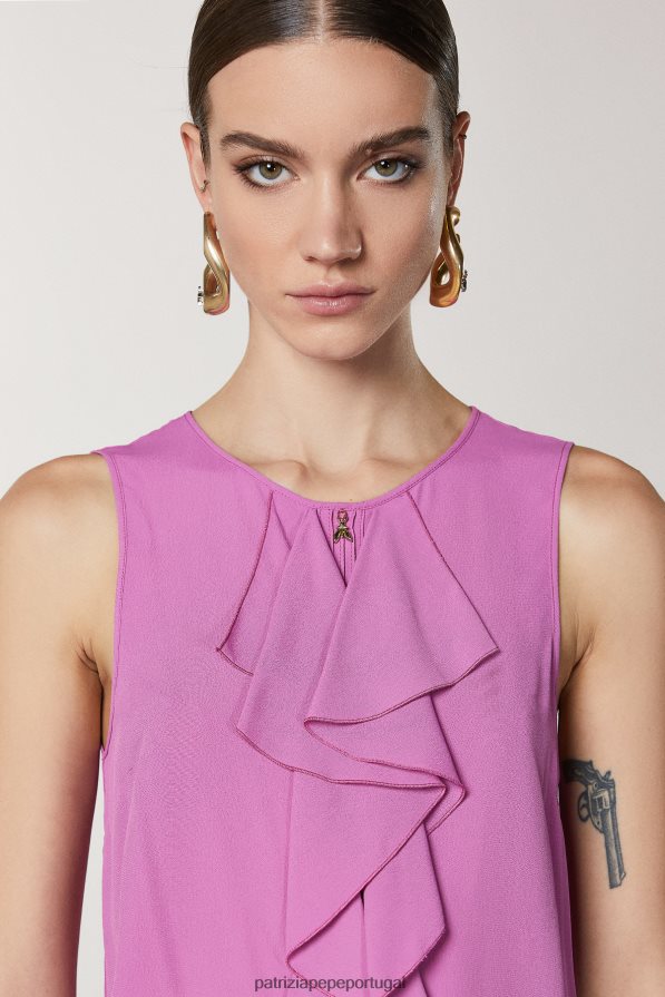 Patrizia Pepe mulheres top franzido orquídea roxa vestuário TX086V531