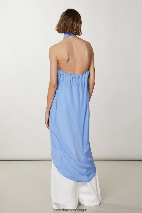 Patrizia Pepe mulheres top halter assimétrico cerâmica azul vestuário TX086V193