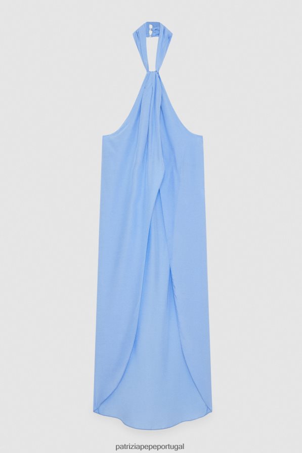 Patrizia Pepe mulheres top halter assimétrico cerâmica azul vestuário TX086V193