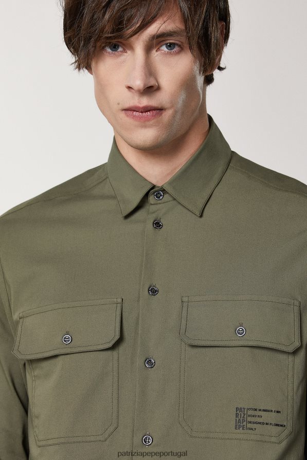 Patrizia Pepe homens camisa de bolso grande azeitona capuleto vestuário TX086V1031
