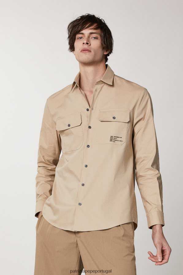 Patrizia Pepe homens camisa de bolso grande caril bege vestuário TX086V1009
