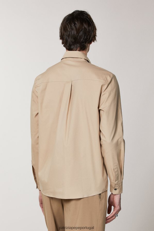 Patrizia Pepe homens camisa de bolso grande caril bege vestuário TX086V1009