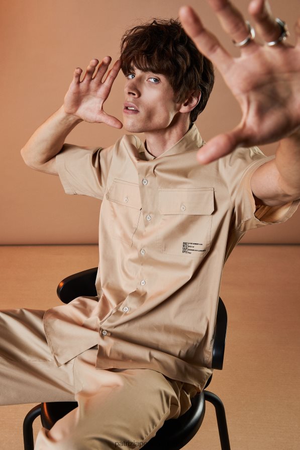 Patrizia Pepe homens camisa de manga curta grande caril bege vestuário TX086V1008