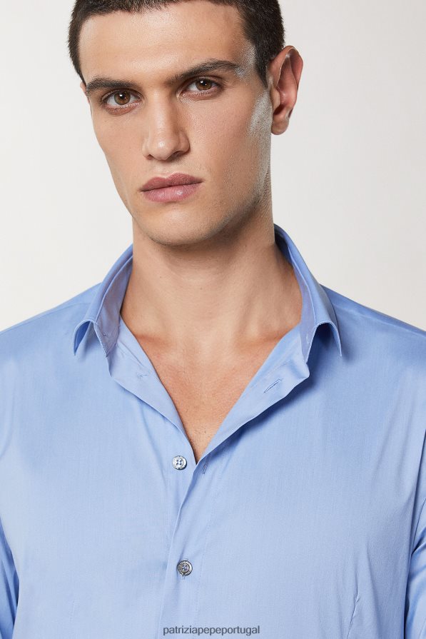 Patrizia Pepe homens camisa de popeline slim fit céu fil a fil vestuário TX086V1048
