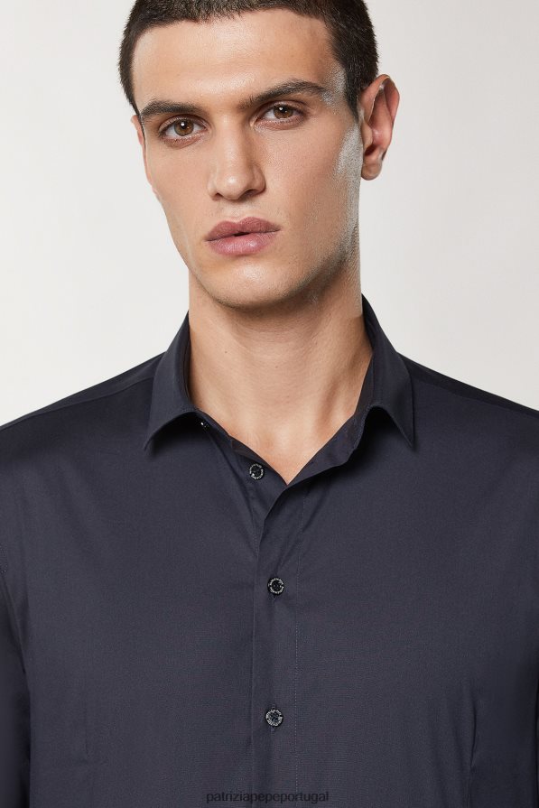 Patrizia Pepe homens camisa de popeline slim fit marinha real vestuário TX086V1049