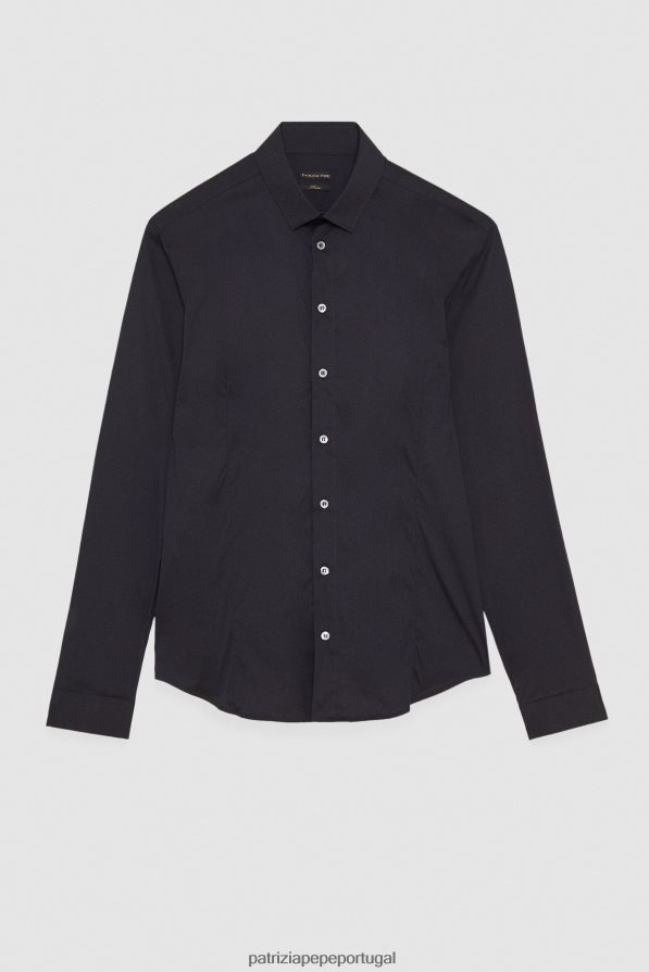 Patrizia Pepe homens camisa de popeline slim fit marinha real vestuário TX086V1049