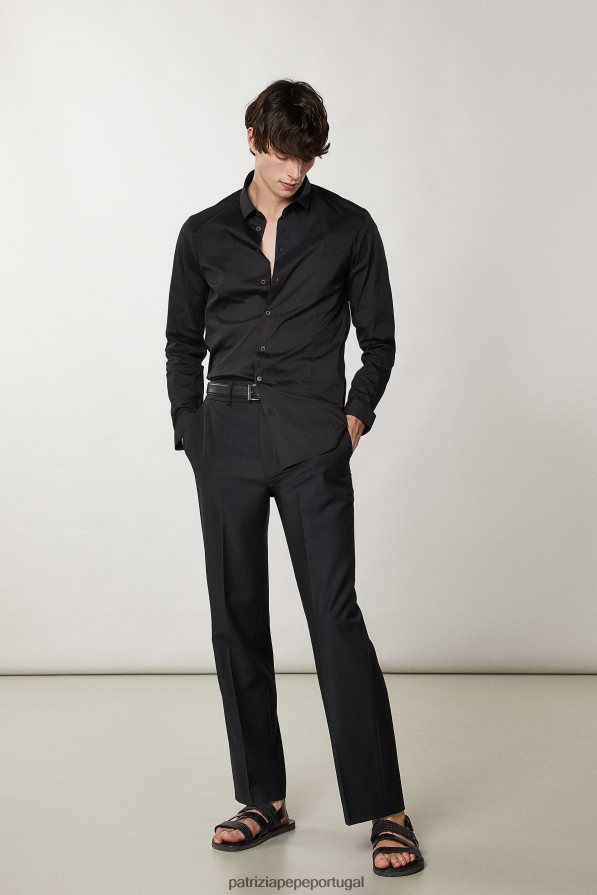 Patrizia Pepe homens camisa de popeline slim fit nero vinilo vestuário TX086V1041
