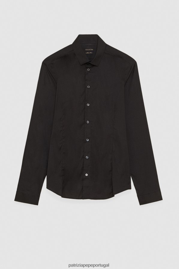 Patrizia Pepe homens camisa de popeline slim fit nero vinilo vestuário TX086V1041