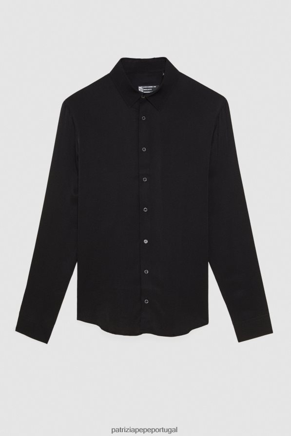 Patrizia Pepe homens camisa de sarja macia nero vinilo vestuário TX086V1050