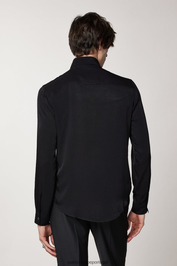 Patrizia Pepe homens camisa de sarja macia nero vinilo vestuário TX086V1050