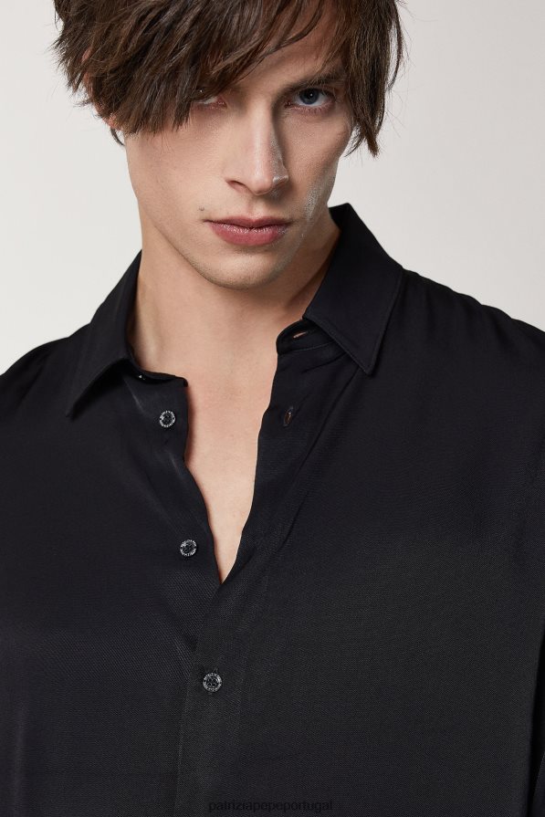 Patrizia Pepe homens camisa de sarja macia nero vinilo vestuário TX086V1050