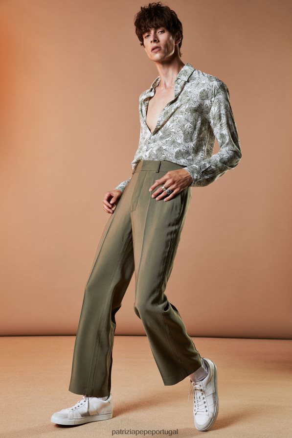 Patrizia Pepe homens camisa estampada em sarja folhas verdes vestuário TX086V1007