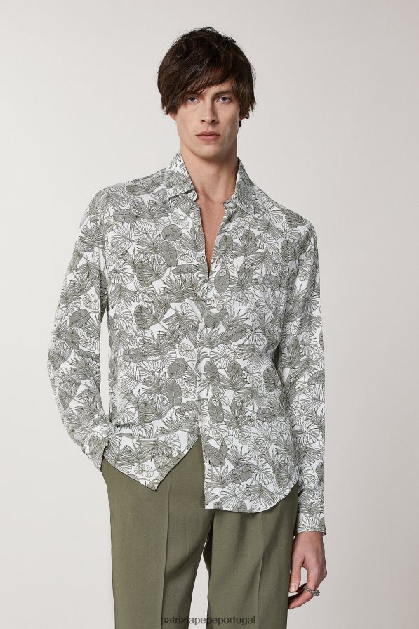Patrizia Pepe homens camisa estampada em sarja folhas verdes vestuário TX086V1007