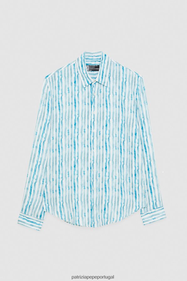 Patrizia Pepe homens camisa estampada em sarja listras irregulares vestuário TX086V1014