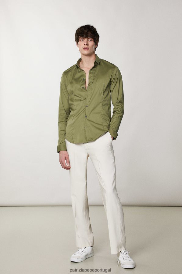 Patrizia Pepe homens camisa justa de manga comprida azeitona capuleto vestuário TX086V1033