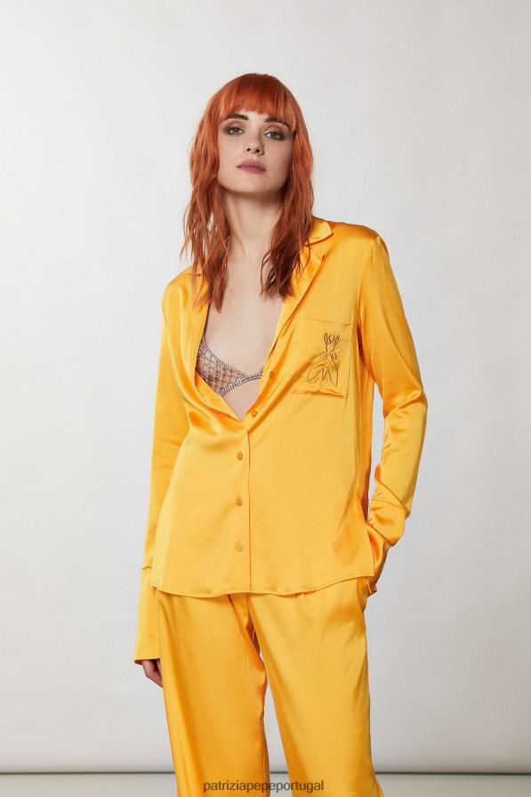 Patrizia Pepe mulheres blusa de cetim laranja suculenta vestuário TX086V318