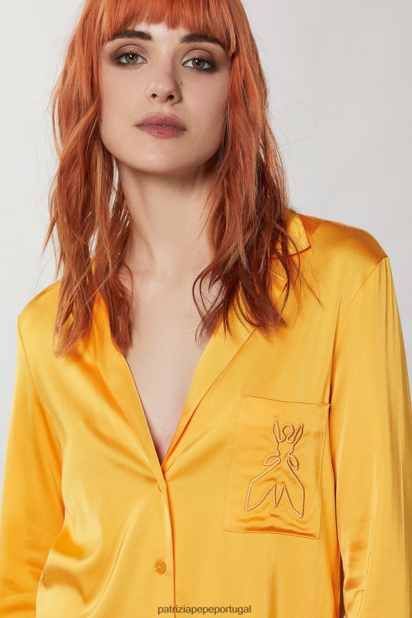 Patrizia Pepe mulheres blusa de cetim laranja suculenta vestuário TX086V318