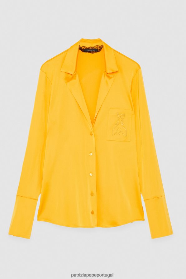 Patrizia Pepe mulheres blusa de cetim laranja suculenta vestuário TX086V318