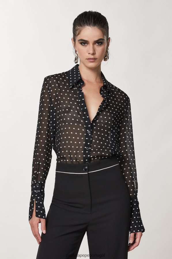 Patrizia Pepe mulheres camisa crepe fluida pois preto vestuário TX086V26