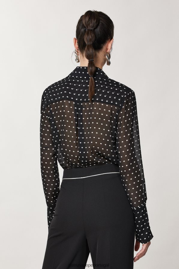 Patrizia Pepe mulheres camisa crepe fluida pois preto vestuário TX086V26
