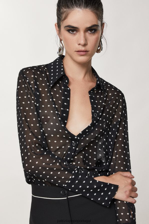 Patrizia Pepe mulheres camisa crepe fluida pois preto vestuário TX086V26
