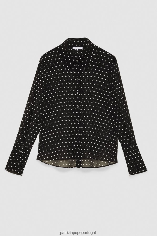 Patrizia Pepe mulheres camisa crepe fluida pois preto vestuário TX086V26