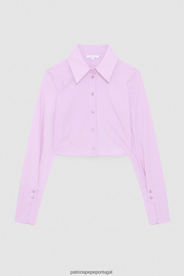 Patrizia Pepe mulheres camisa cropped de popeline lilás fresco vestuário TX086V472