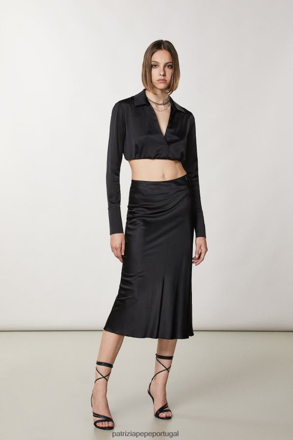Patrizia Pepe mulheres camisa cropped essencial Nero vestuário TX086V180